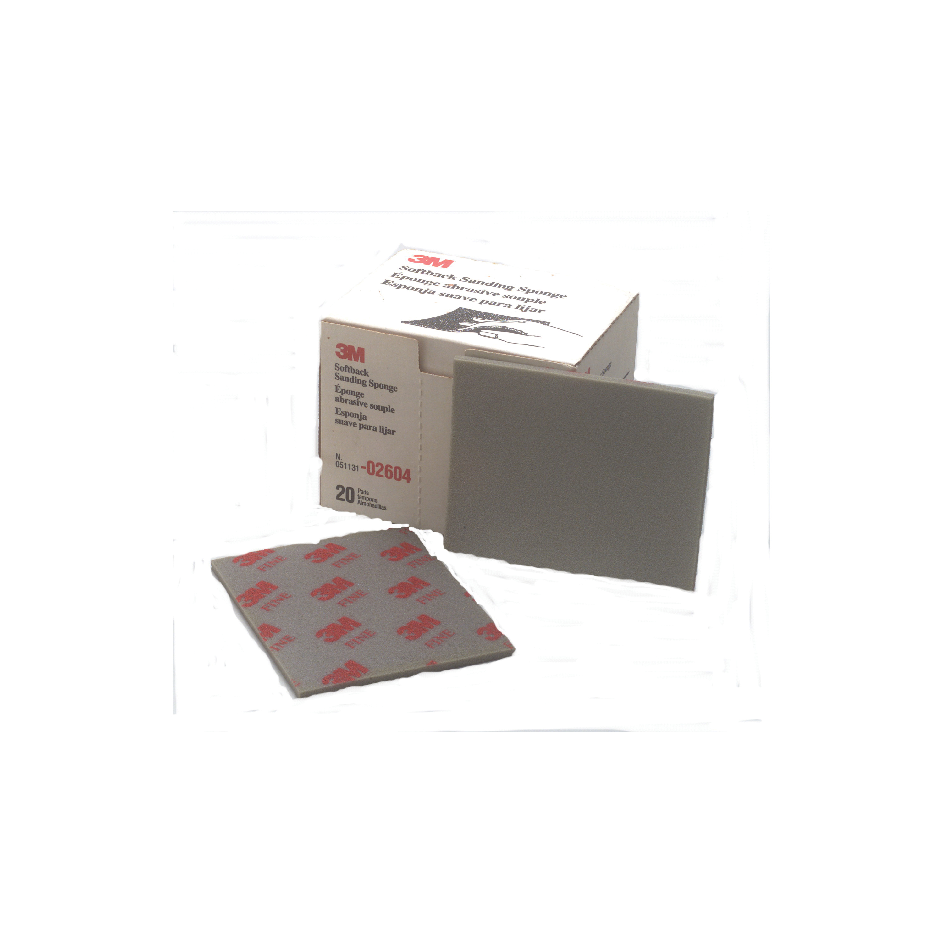product 3M™ Softback Sanding Sponge 02600, 115 mm x 140 mm (4 1/2 in x 5 1/2 in), Microfine, 20 sponges/Pack, 6 Packs/Case