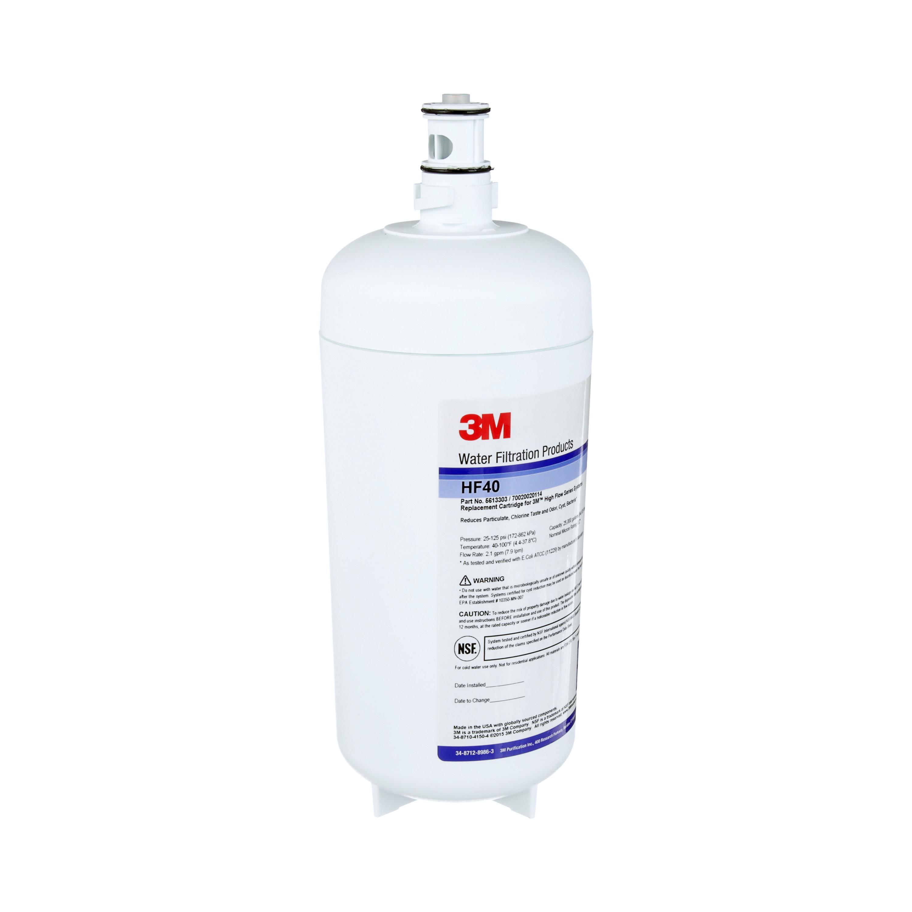 3M&trade; 7000001665 High Flow Filter Cartridge, 2.1 gpm Flow Rate, 100 deg F, 125 psi Max Pressure