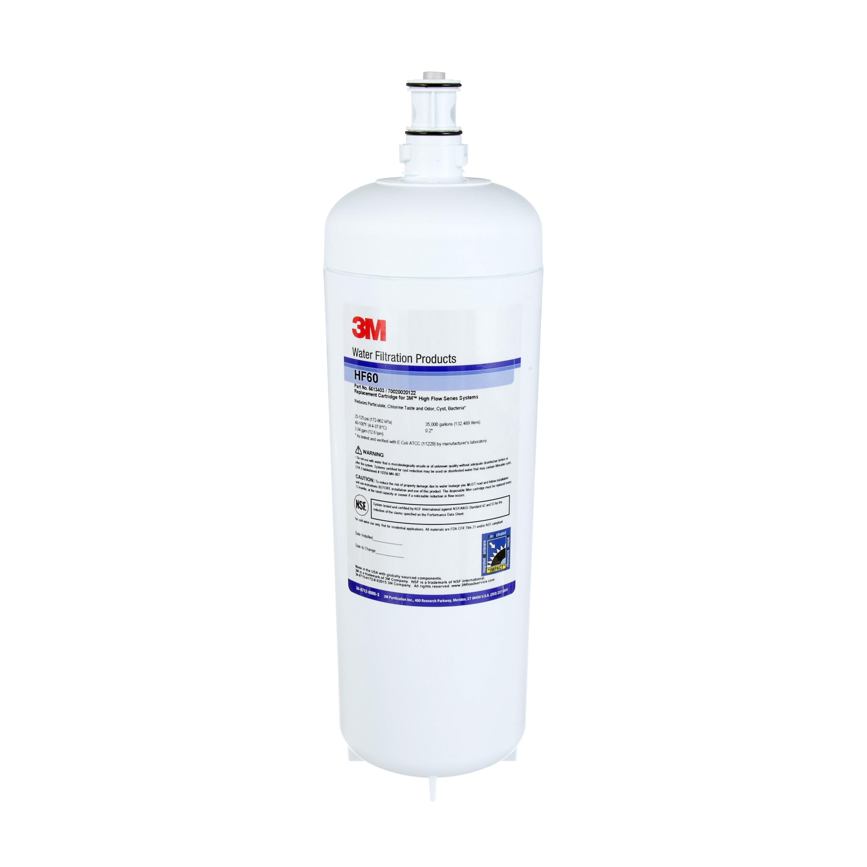 3M&trade; 7000001666 High Flow Filter Cartridge, 3.34 gpm Flow Rate, 100 deg F, 125 psi Max Pressure