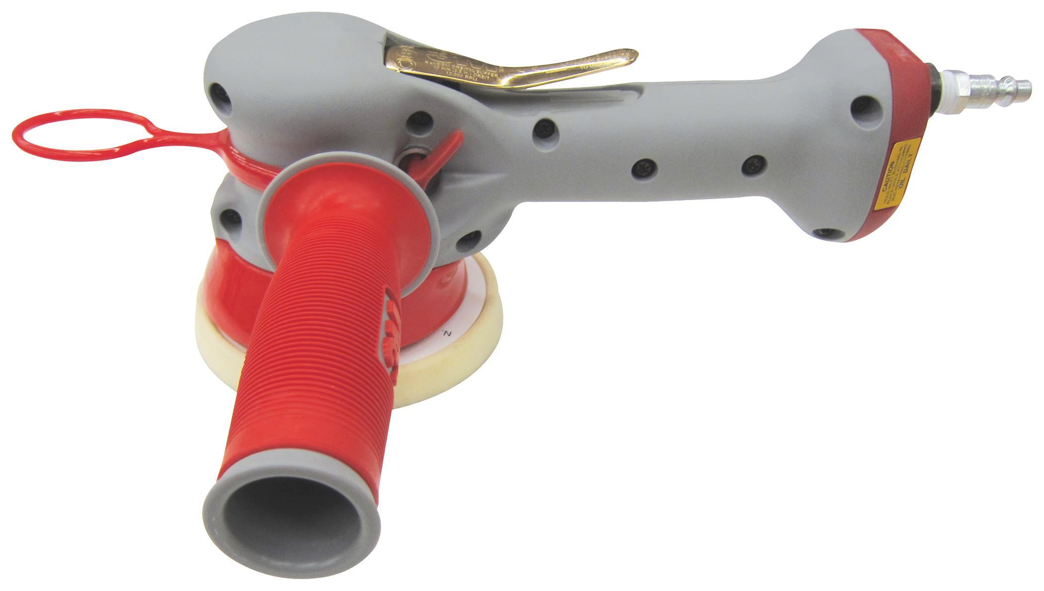 Dynabrade&reg; Dynabuffer 58455 Two Hand Random Orbital Polisher, 5 in Dia Pad, 5/16-24 Female Arbor/Shank, 0.3 hp, 16 scfm Air Flow, 90 psi, For Max Backing Pad Dia: 5 in