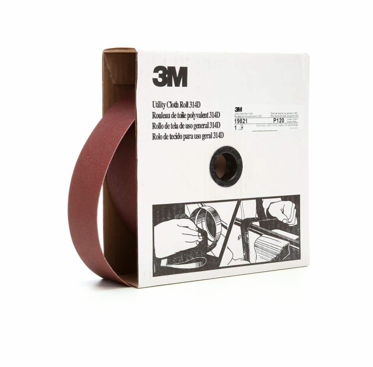 3M&trade; 7000118529 314D Roll, 150 ft L 1.5 in W, P120 Grit, Aluminum Oxide Abrasive, Cloth Backing