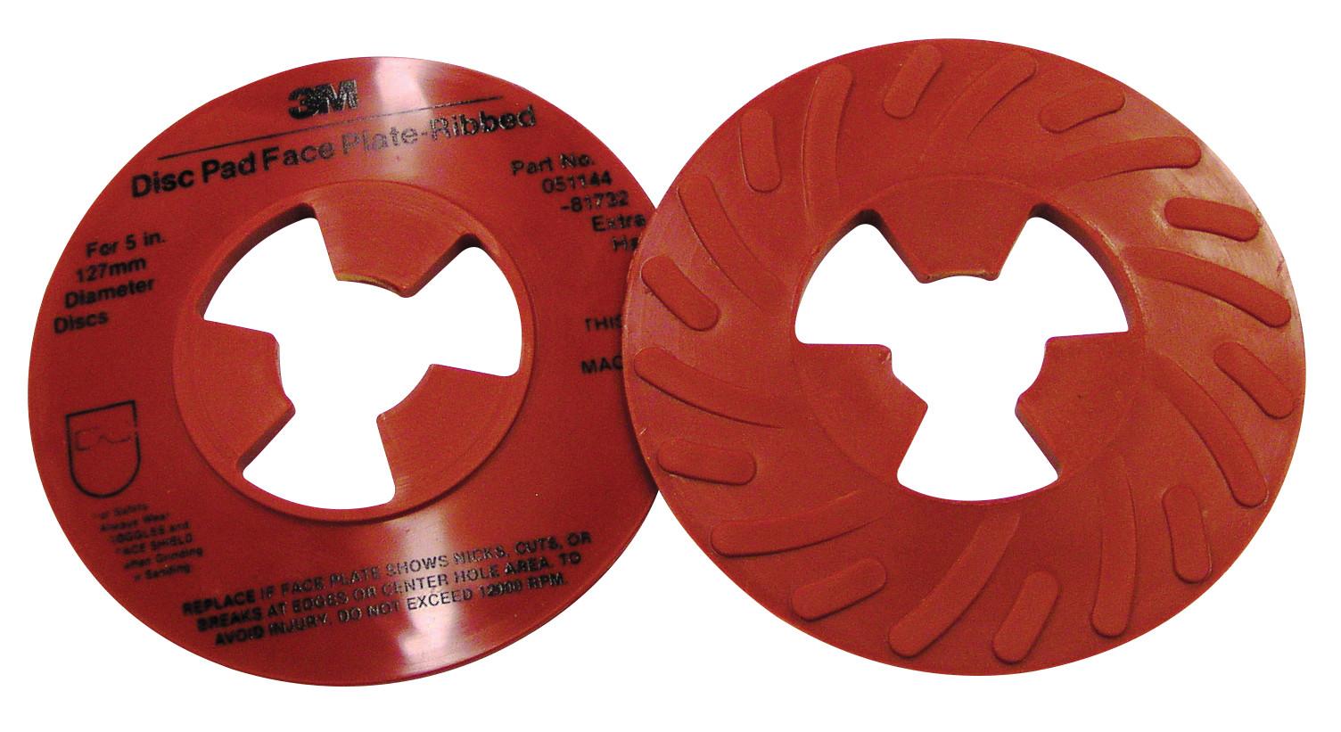 product 3M™ Disc Pad Face Plate Ribbed 81728, 9 in Extra Hard Red, 10 ea/Case