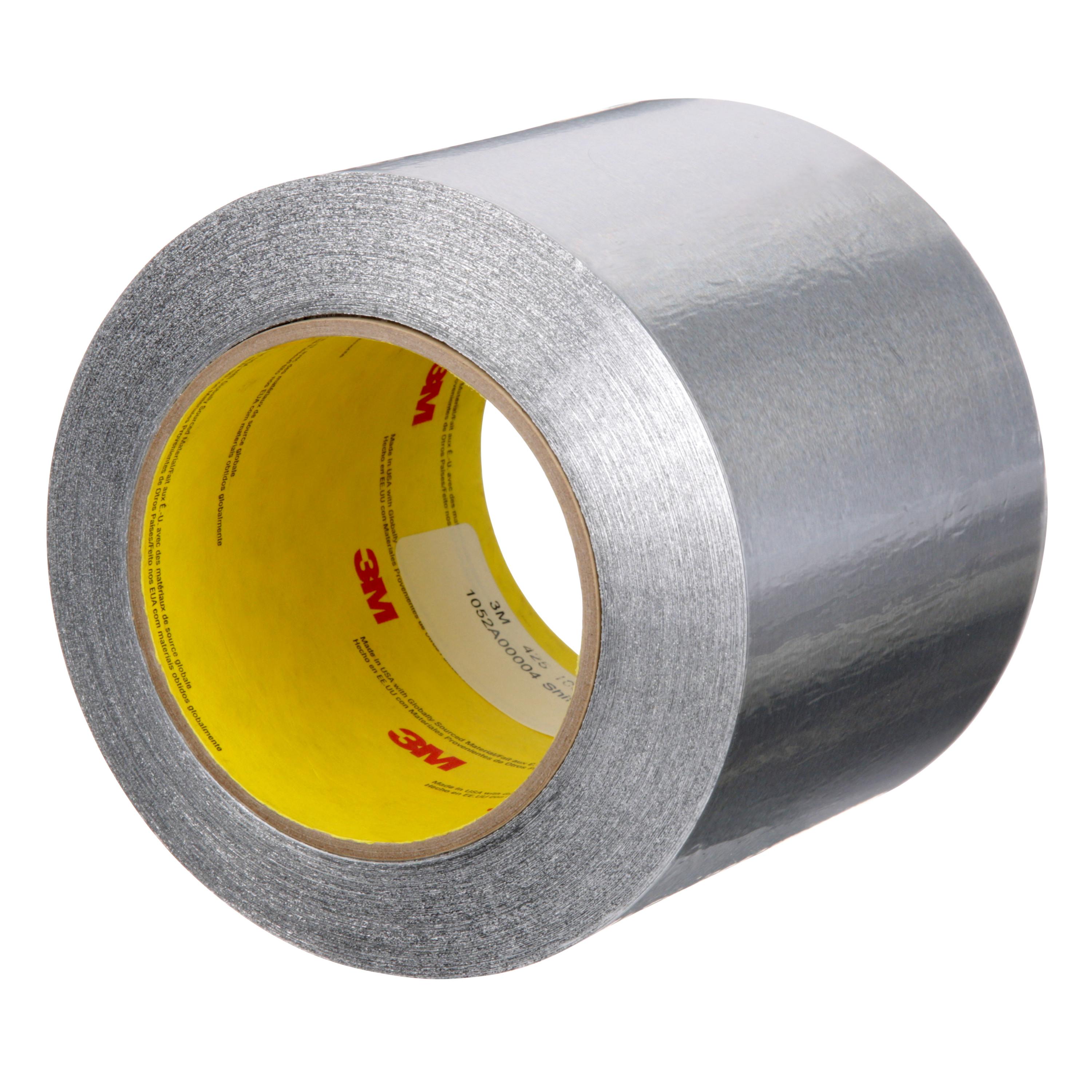 3M&trade; 7010314221 425 Foil Tape, 60 yd L 7 in W, 4.6 mil THK, Acrylic Adhesive, Aluminum Foil Backing, Silver