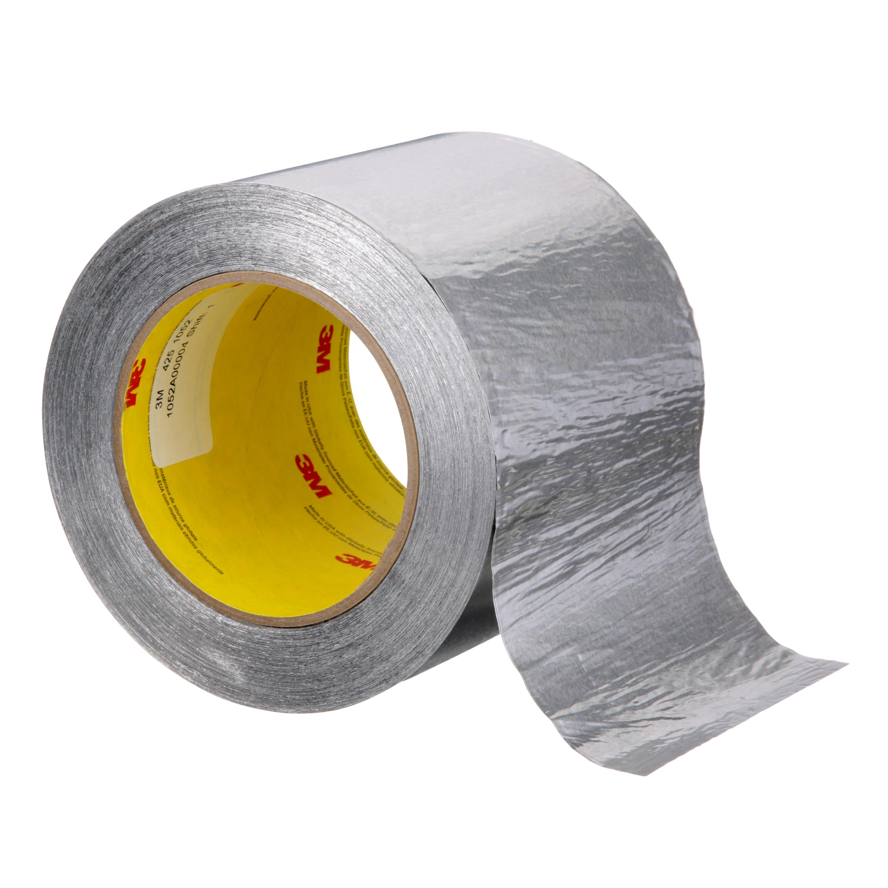 3M&trade; 7010314221 425 Foil Tape, 60 yd L 7 in W, 4.6 mil THK, Acrylic Adhesive, Aluminum Foil Backing, Silver