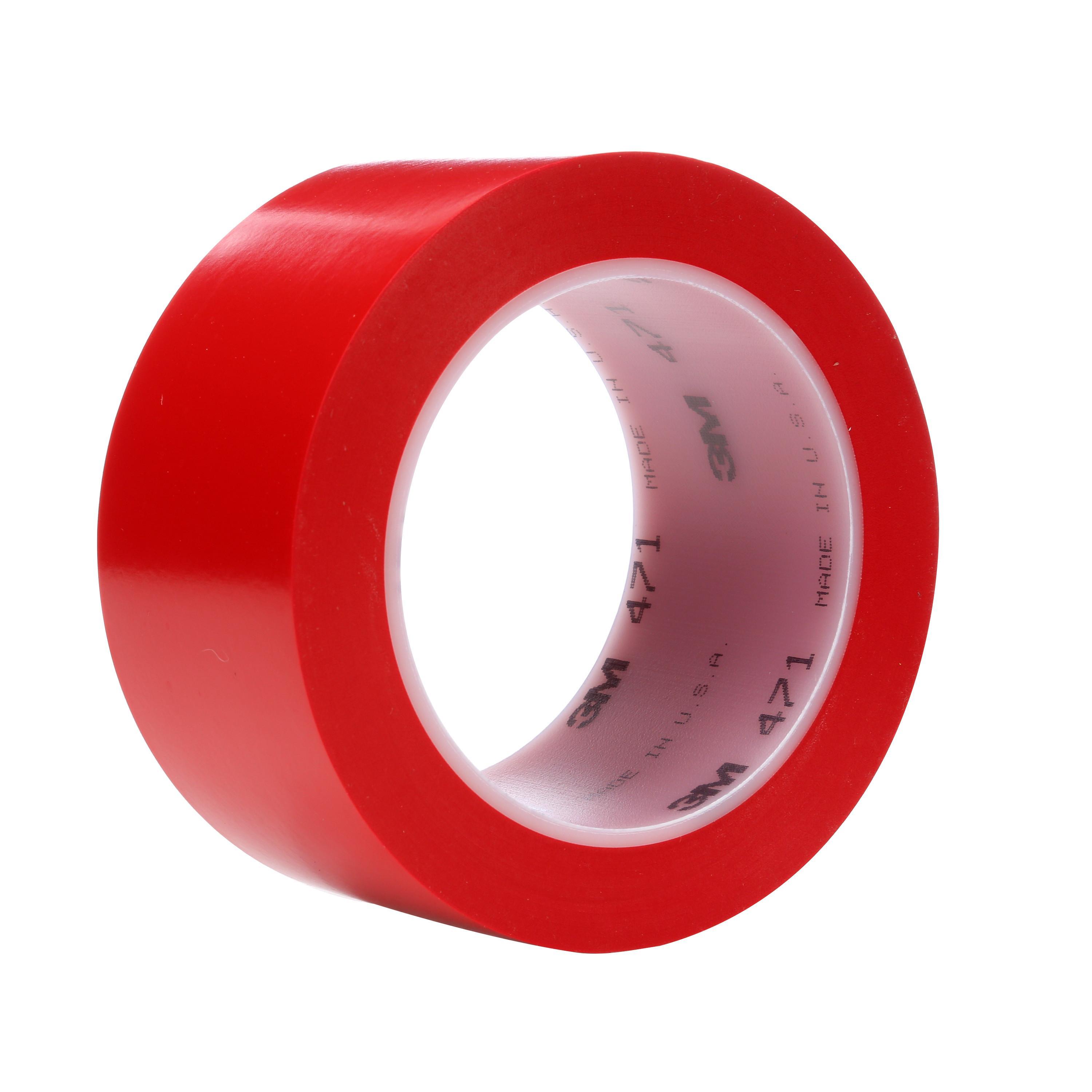 3M&trade; 7000028850 471 Tape, 36 yd L 2 in W, 5.3 mil THK, Rubber Adhesive, PVC/Vinyl Backing, Red