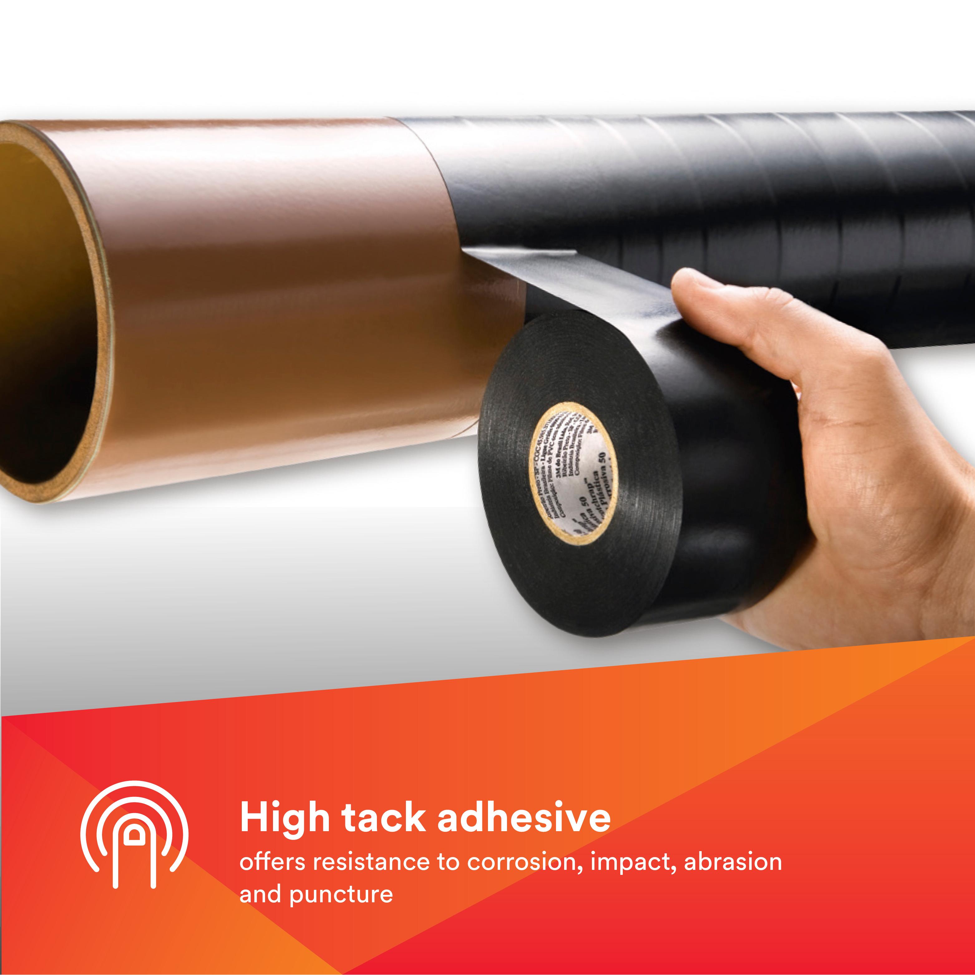 3M&trade; 7000057502 50UP Corrosion Protection Tape, 100 ft L 2 in W, 10 mil THK, Rubber Adhesive, Vinyl Backing, Black