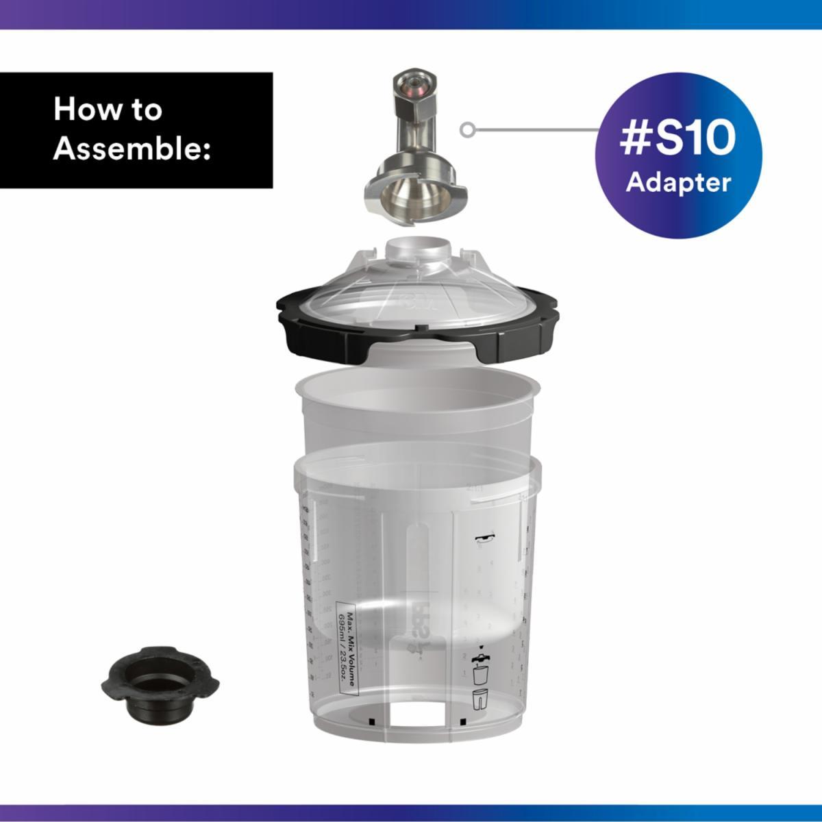 3M&trade; 7100135927 Type S10 Adapter, For Use With 3M&trade; PPS&trade; Series 2.0 Spray Cup System, 1/4-19 BSP, Side Cup Mount, Stainless Steel, Silver