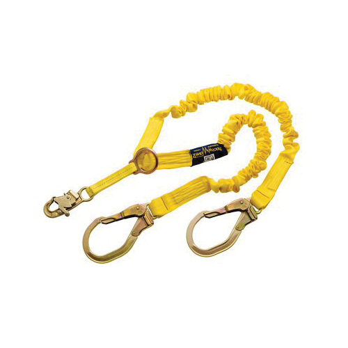 product FallTech&reg; 8240Y3 ElasTech&reg; Shock Absorbing Lanyard, 310 lb Load, 6 ft L, Polyester Line, 2 Legs, Rebar Hook Anchorage Connection, Snap Hook Harness Connection Hook, OSHA CFR1926.502, OSHA CFR1910.66