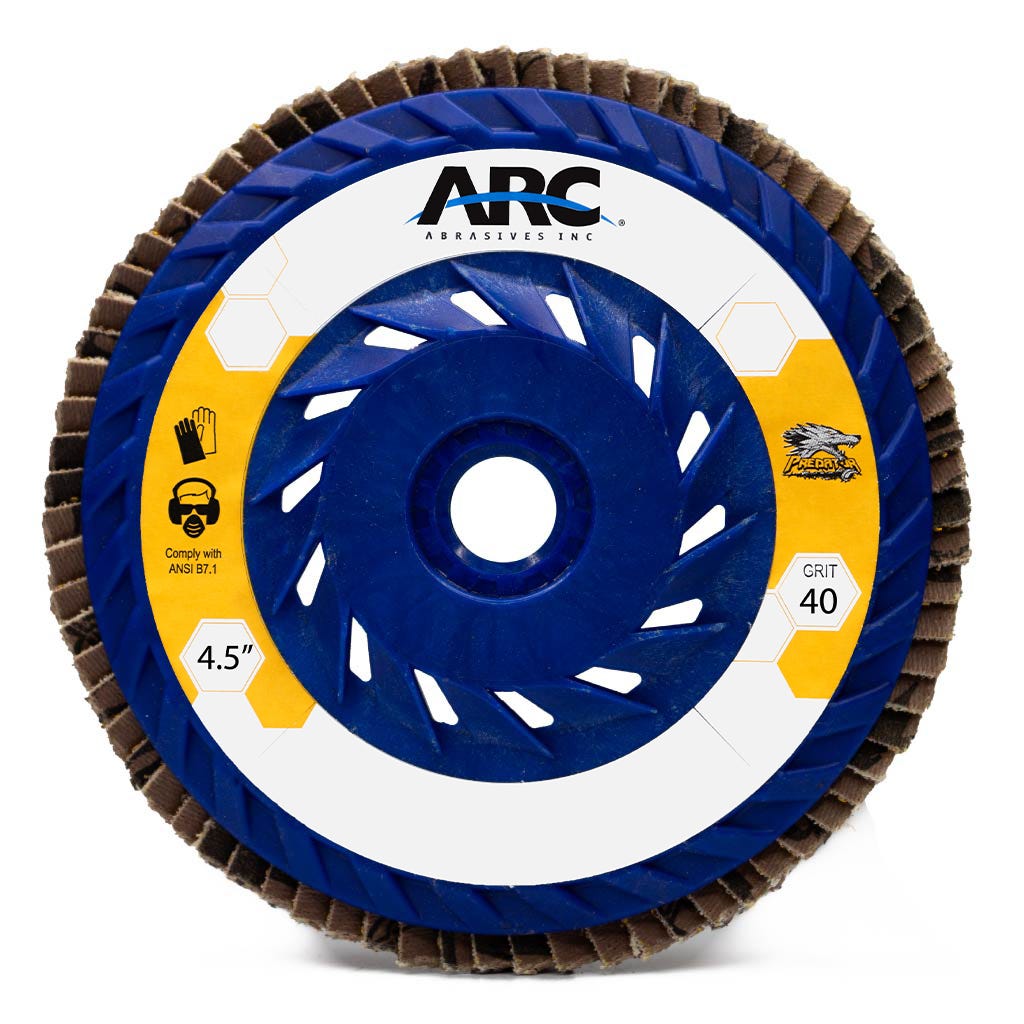 ARC&trade; 71-10914HE Flap Disc, 4-1/2 in Dia Disc, 5/8 in Center Hole, 40 Grit, Ceramic Abrasive