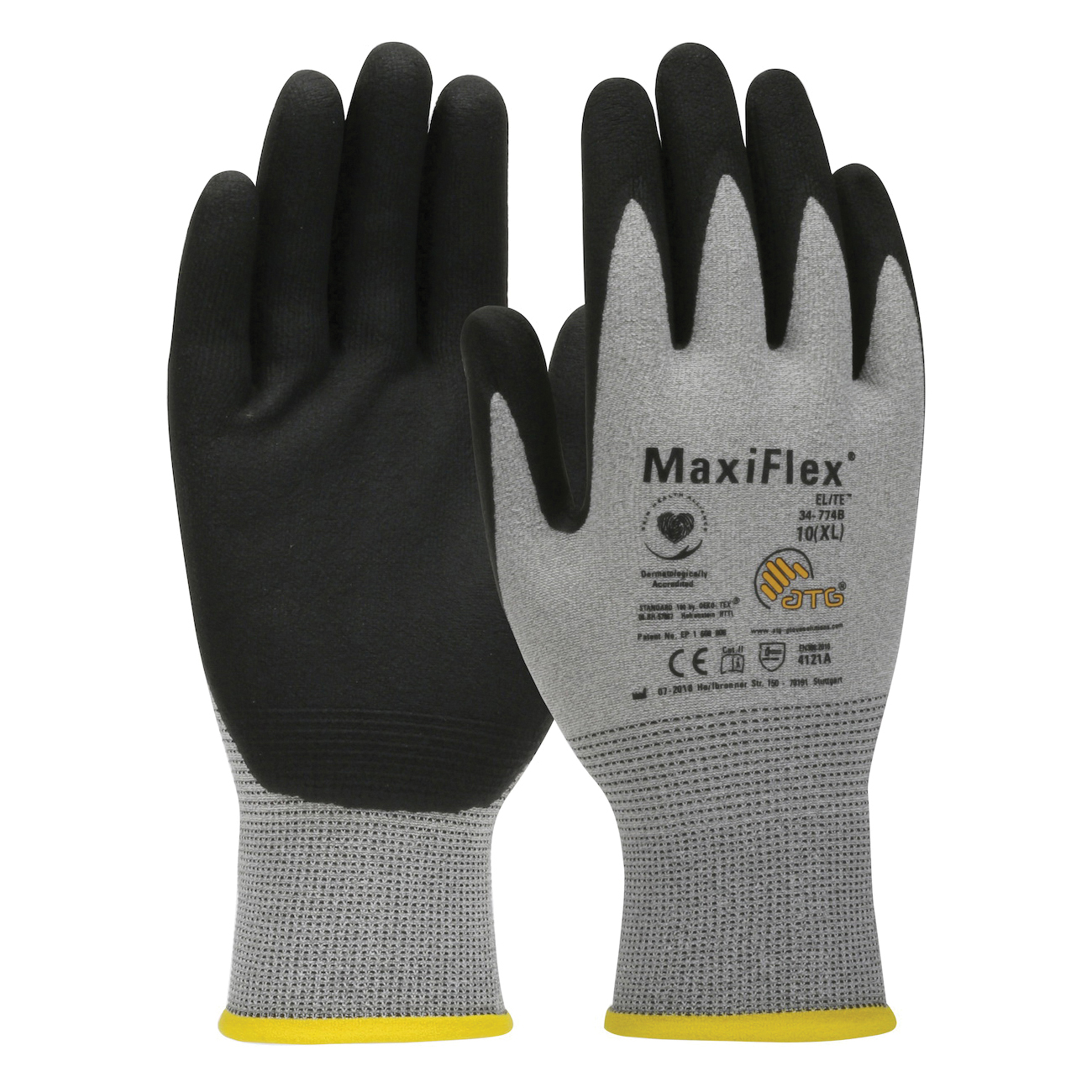 ATG® MaxiFlex® Endurance™ 34-845/S General Purpose Gloves, Coated, S, Microfoam Nitrile Palm, 15 ga Nylon, Black/Gray, Continuous Knit Wrist Cuff, Microfoam Nitrile Coating, Resists: Abrasion, Cut, Puncture and Tear, Nylon Lining, Seamless Knit