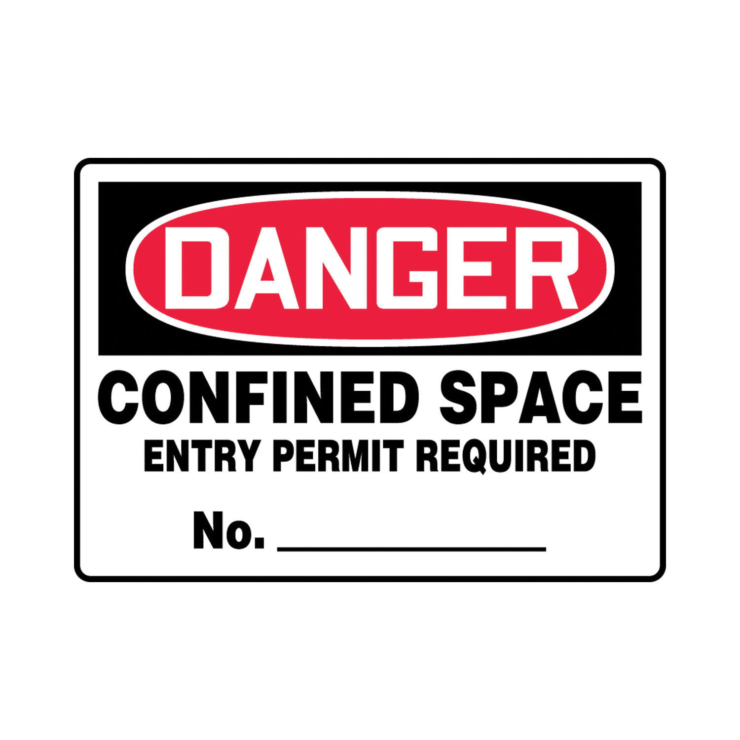 product Accuform® MCHL125VA Danger Sign, DANGER, 10 in H x 14 in W, Red/Black on White, Aluminum, Through Hole Mount