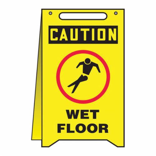 Accuform&reg; MF111 Fold-Ups&reg; Caution Sign, CAUTION, 20 in H x 12 in W, Red/Black on Yellow, Plastic