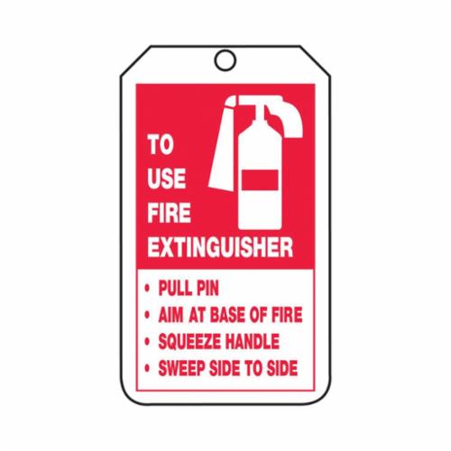 Accuform&reg; TRS218PTP Fire Extinguisher Safety Tag, 5-3/4 in H x 3-1/4 in W, Black/Red/White, 3/8 in Hole, Plastic