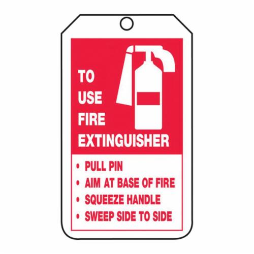 Accuform&reg; TRS218PTP Fire Extinguisher Safety Tag, 5-3/4 in H x 3-1/4 in W, Black/Red/White, 3/8 in Hole, Plastic