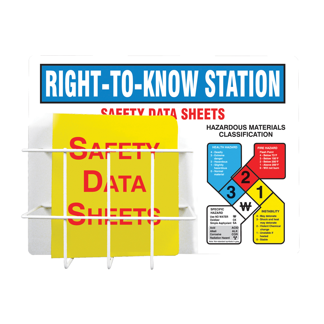 product Brady&reg; 121370 Right-To-Know Center, RIGHT TO KNOW COMPLIANCE CENTER Legend, English, Yellow on Red, 20 in H x 14 in W, Polystyrene, Wall Mount