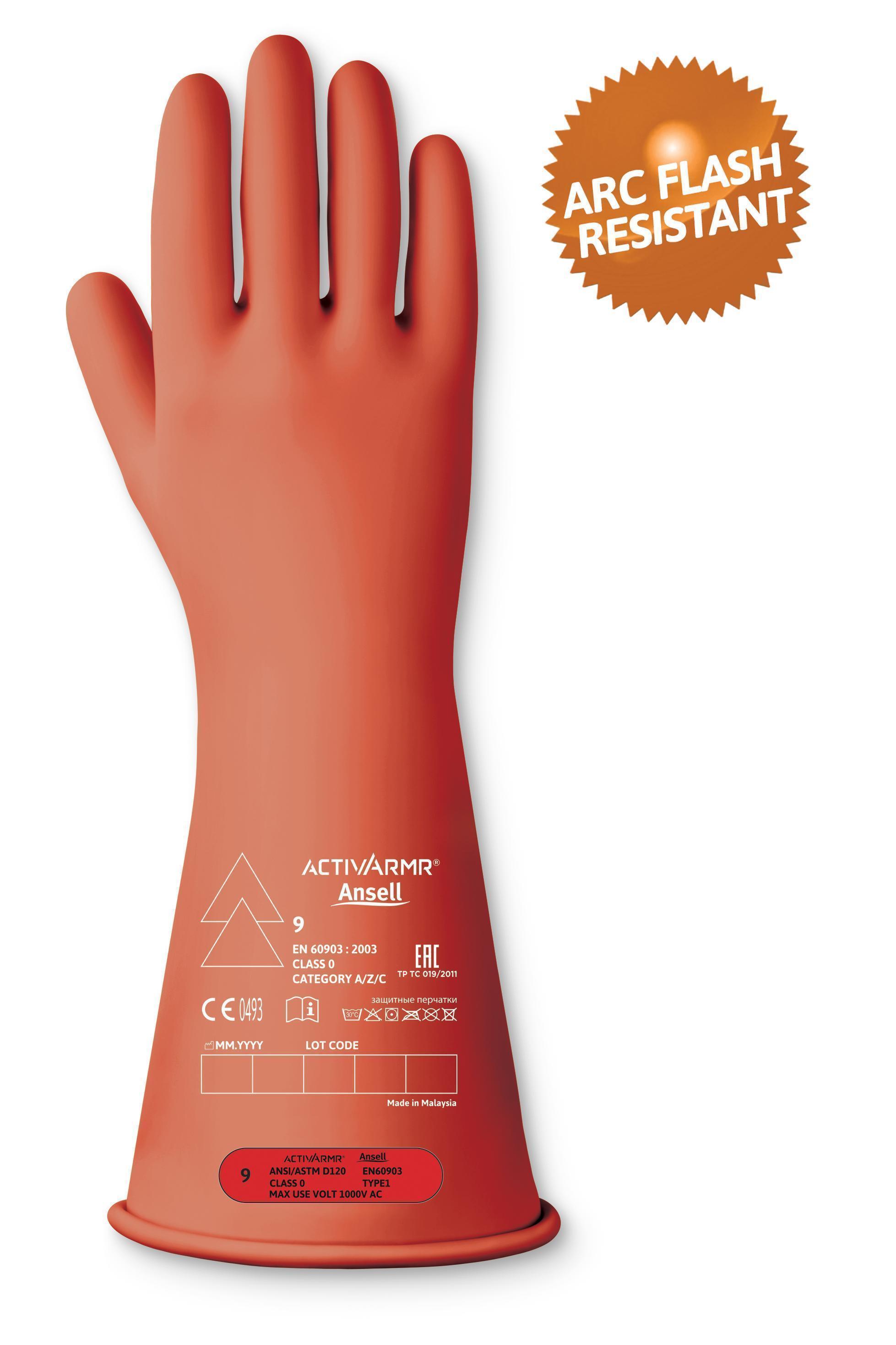ActivArmr&reg; RIG014R090 RIG014R Light Duty Electrical Insulating Glove, 9, Red, 14 in L, ASTM Class: Class 0, 1000 V AC/1500 V DC Max Use Voltage