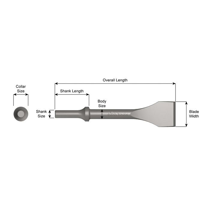 Ajax 383-12 Chisel, Scaling, 12 in OAL, 1-3/8 in W Blade
