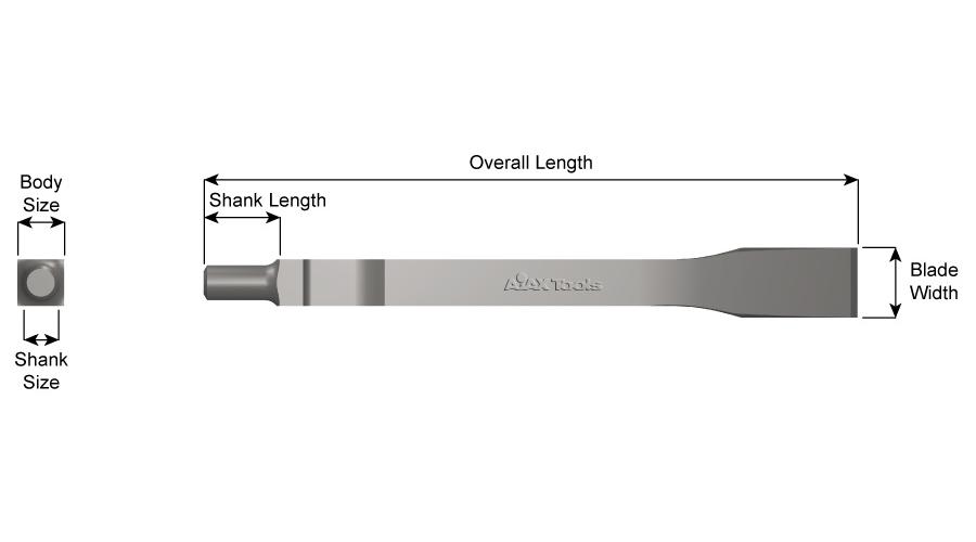 Ajax 392 Chisels, Flat Tip, 7 in OAL, 3/4 in W Blade