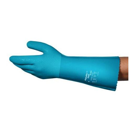 AlphaTec&reg; ‭04003100‬ 04-003 Glove, 10, Blue, Fleece Lining, 14 in L, Resists: Oils/Grease/Chemical, Gauntlet Cuff, 14 mil THK