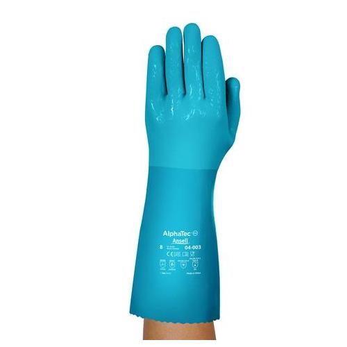 AlphaTec&reg; ‭04003100‬ 04-003 Glove, 10, Blue, Fleece Lining, 14 in L, Resists: Oils/Grease/Chemical, Gauntlet Cuff, 14 mil THK