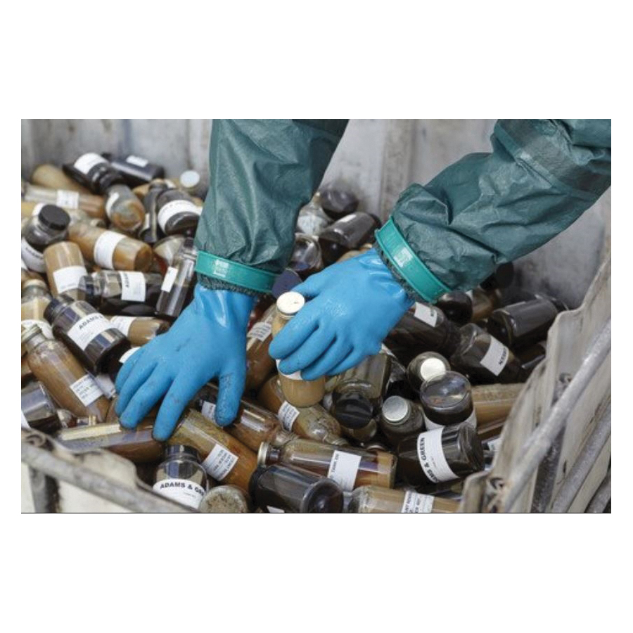 AlphaTec&reg; 4003080 Medium Duty Chemical-Resistant Gloves, 8, Left/Right Hand, Cotton Fleece/Nitrile/PVC/Rubber, Blue, Fleece Lining, 14 in L, Resists: Abrasion, Chemical, Heat, Liquid and Oil, Unsupported Support, Gauntlet Cuff
