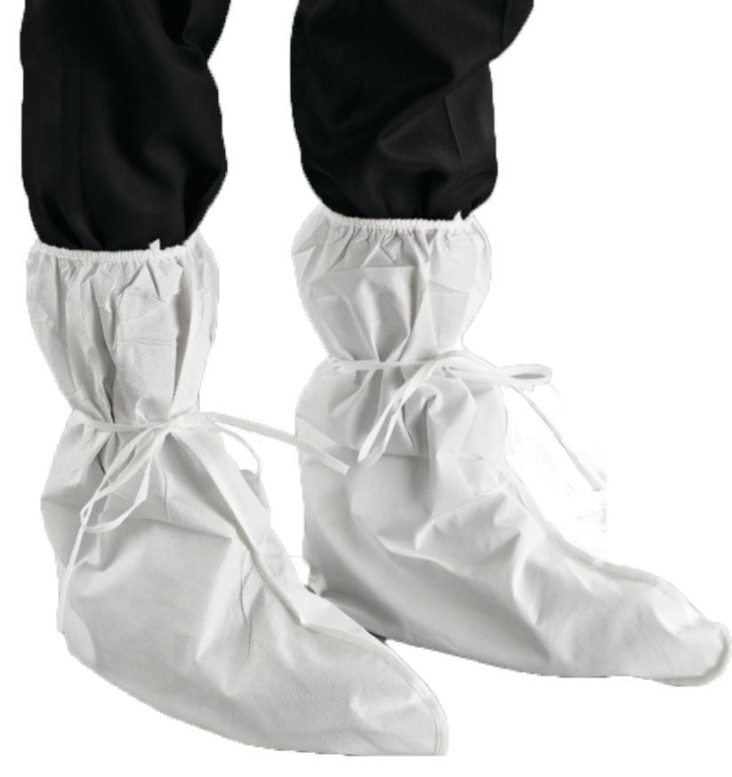 AlphaTec&reg; WH20-B-92-406-00 406 Bound Seam Boots, 63 GSM Fabric Weight, 8 to 12 in Fits Shoe, White, Non-Slip Sole, Elastic Top Closure, PVC Upper & Midsole, Resists: Liquid Chemicals
