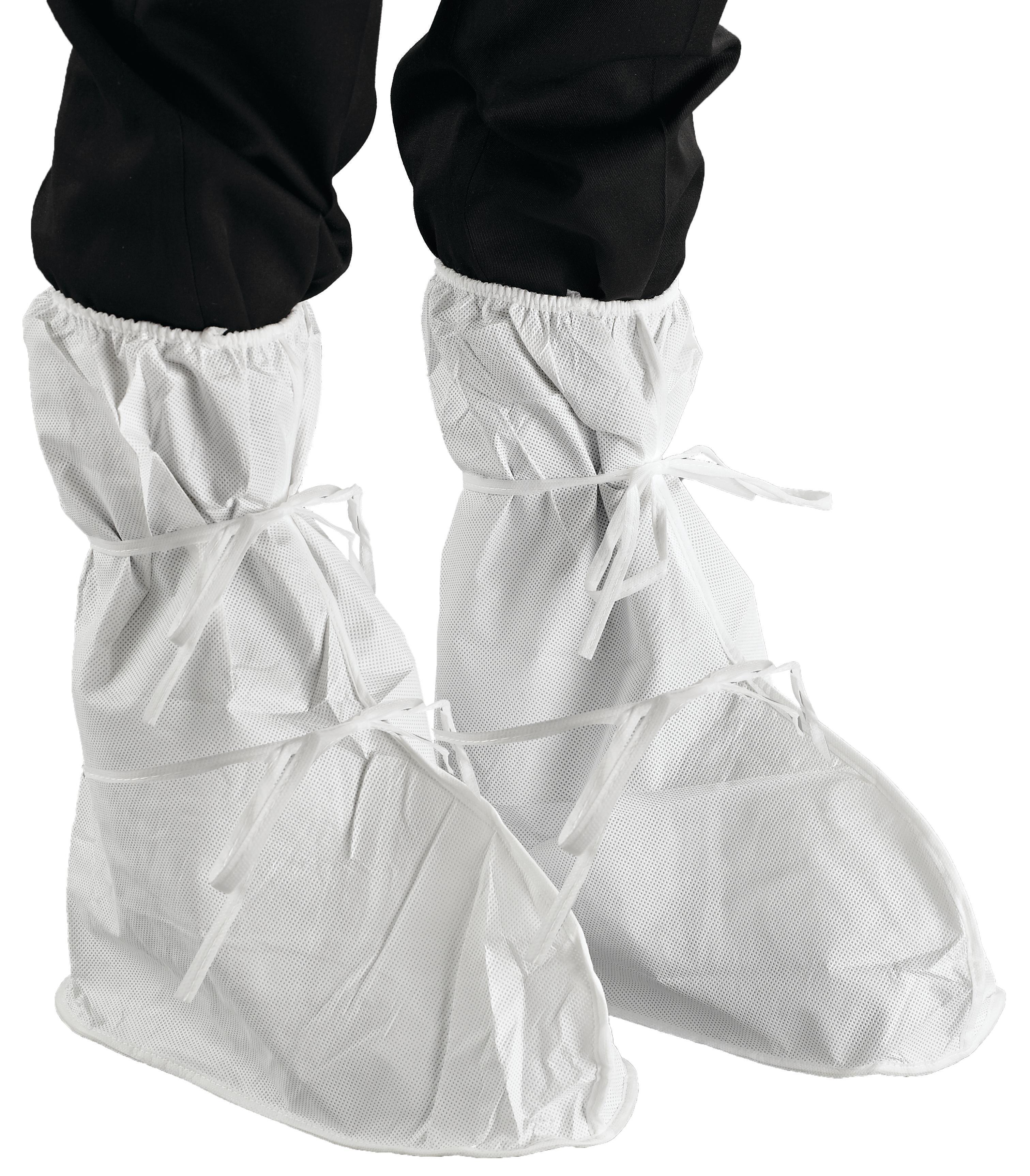 AlphaTec&reg; WH20-B-92-407-00 407 Bound Seam Boots, 63 GSM Fabric Weight, 8 to 12 in Fits Shoe, White, Non-Slip Sole, Elastic Top Closure, PVC Upper & Midsole, Resists: Liquid Chemicals