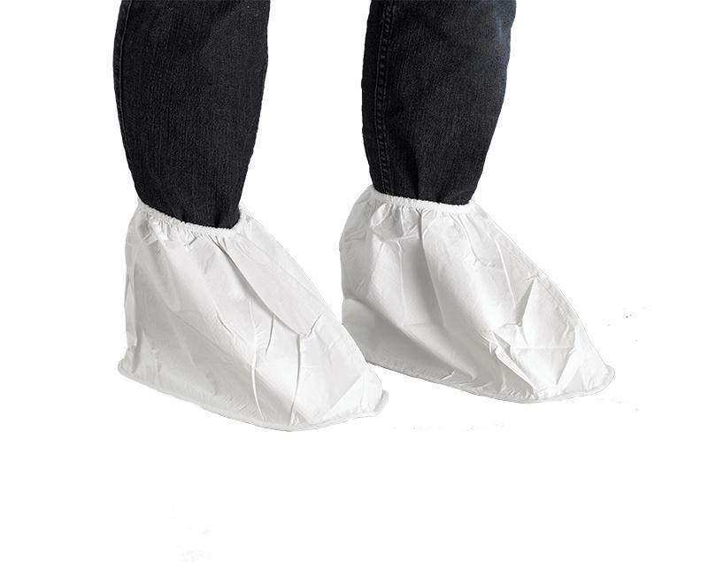 AlphaTec&reg; WH20-B-92-417-00 417 Bound Seam Shoes, 63 GSM Fabric Weight, 8 to 12 in Fits Shoe, White, Non-Slip Sole, Elastic Opening Closure, PVC Upper & Midsole, Resists: Liquid Chemicals