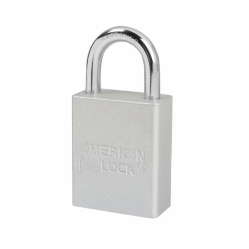 American Lock&reg; A1105CLR Safety Padlock, Different Key, Silver, Anodized Aluminum Body, 1/4 in Dia x 1 in H x 25/32 in W Polished Chrome Boron Alloy Steel Shackle, Conductive Conductivity