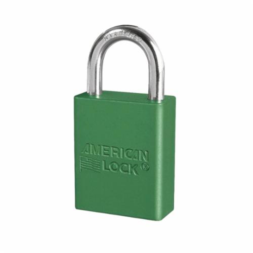 American Lock® A1107KABLU Safety Padlock, Alike Key, Blue, Anodized Aluminum Body, 1/4 in Dia x 3 in H x 25/32 in W Polished Chrome Boron Alloy Steel Shackle, Conductive Conductivity
