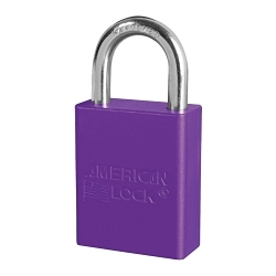 American Lock&reg; A1105KAPRP Safety Padlock, Alike Key, Purple, Anodized Aluminum Body, 1/4 in Dia x 1 in H x 25/32 in W Polished Chrome Boron Alloy Steel Shackle, Conductive Conductivity
