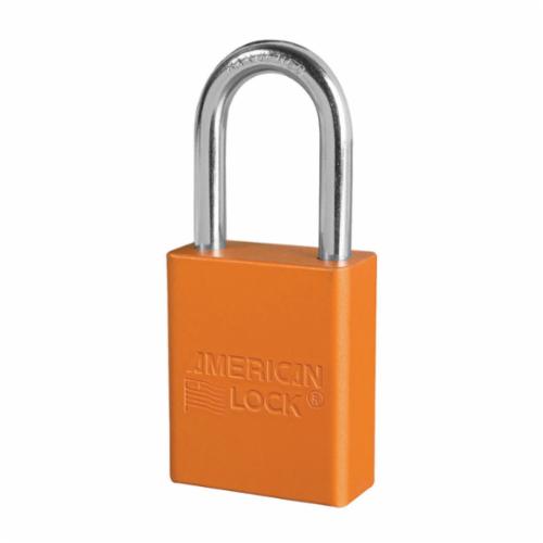 American Lock® A1105KABLU Safety Padlock, Alike Key, Blue, Anodized Aluminum Body, 1/4 in Dia x 1 in H x 25/32 in W Polished Chrome Boron Alloy Steel Shackle, Conductive Conductivity