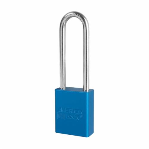 American Lock® A1106KAORJ Safety Padlock, Alike Key, Orange, Anodized Aluminum Body, 1/4 in Dia x 1-1/2 in H x 25/32 in W Polished Chrome Boron Alloy Steel Shackle, Conductive Conductivity