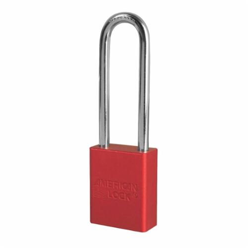American Lock® A1107 Safety Padlock, Alike Key, ORANGE, Anodized Aluminum Body, 1/4 in Dia x 3 in H x 25/32 in W Polished Chrome Boron Alloy Steel Shackle, Conductive Conductivity