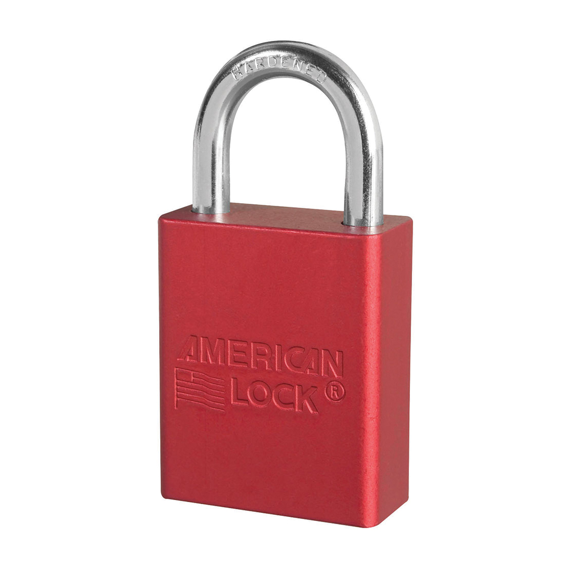 American Lock&reg; S1105RED Safety Padlock, Different Key, Red, Anodized Aluminum Body, 1/4 in Dia x 1 in H x 25/32 in W Polished Chrome Boron Alloy Steel Shackle, Conductive Conductivity