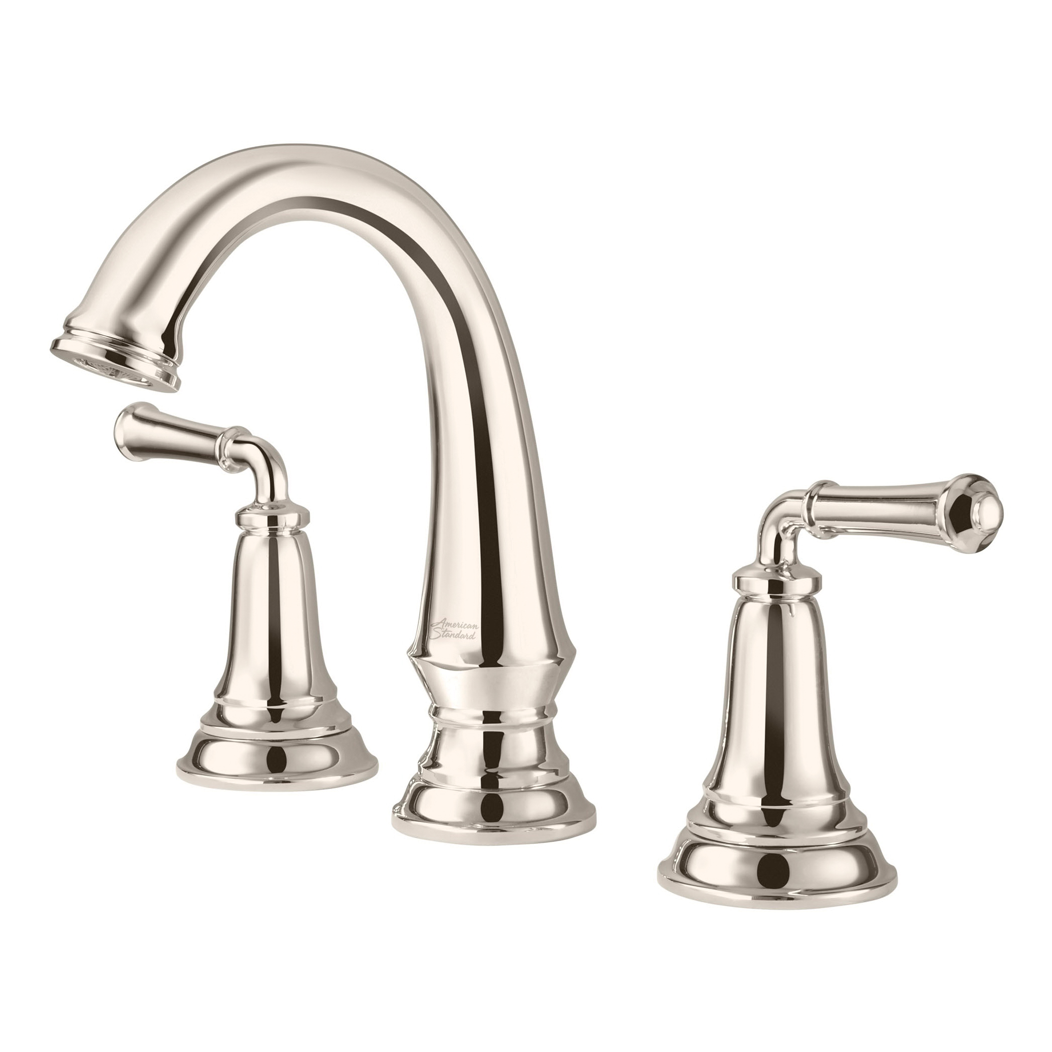 American Standard 7052807.013 Delancey® Widespread Lavatory Faucet, Residential, 1.2 gpm Flow Rate, 5-1/4 in H Spout, 8 in Center, PVD Polished Nickel, 2 Handles, Brass Push Pop-Up Drain, Import