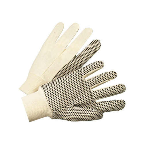 Anchor® 1000 General Purpose Gloves, Universal, Cotton Canvas, White, Knit Wrist Cuff, Resists: Abrasion, Unlined Lining, Dotted/Clute Pattern/Straight Thumb