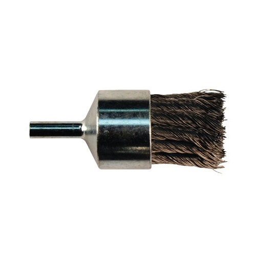 Weiler® 10010 Stem Mount End Brush, 1 in Dia Brush, Crimped, 0.0104 in Dia Filament/Wire, Steel Fill, 1 in L Trim