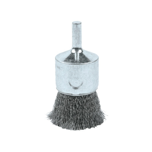 Weiler® 10001 Stem Mount End Brush, 1/2 in Dia Brush, Crimped, 0.006 in Dia Filament/Wire, Steel Fill, 7/8 in L Trim