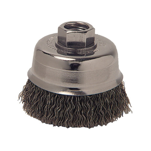 Anchor® 4KC58 Cup Brush, 4 in Dia Brush, 5/8-11 Arbor Hole, 0.02 in Dia Filament/Wire, Knot, Carbon Steel Fill