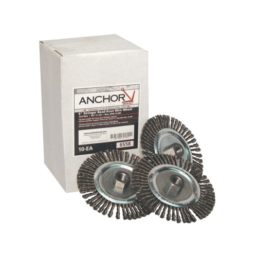Anchor&reg; R4K58 Heavy Duty Wheel Brush, 4 in Dia Brush, 4 in W Face, 0.014 in Dia Knot Filament/Wire, 5/8-11 Arbor Hole