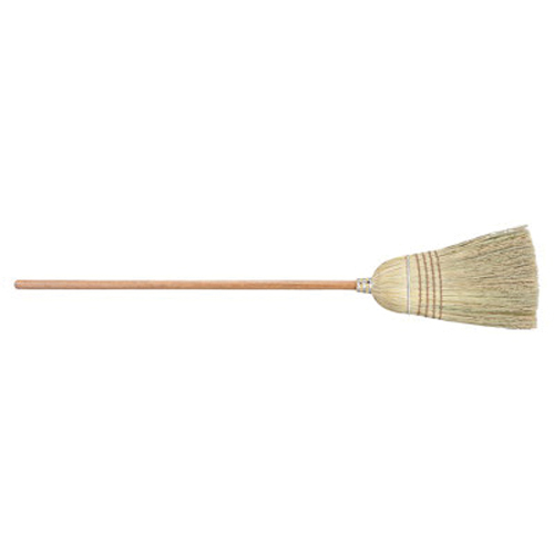 Weiler® 70308 Janitorial Upright Broom, Corn/Fiber Bristle, Wire Banded Sweep Face, 17 in L Trim, Wood Handle, 57 in OAL
