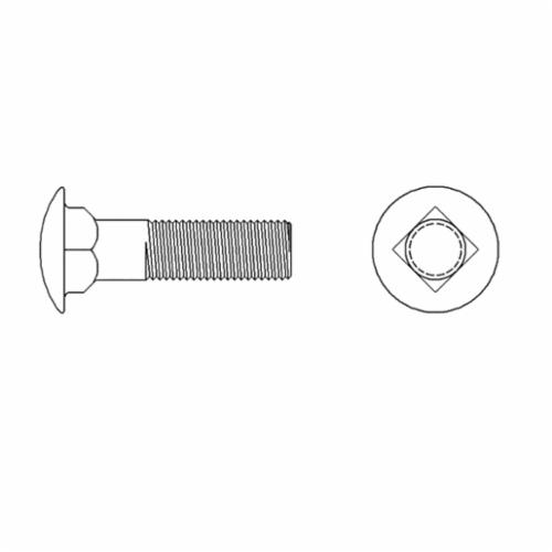 BBI 00100-2464-401 100 Undersized Carriage Bolt, 1/4-20, 8 in L Under Head, Low Carbon Steel, A Grade, Zinc Blue