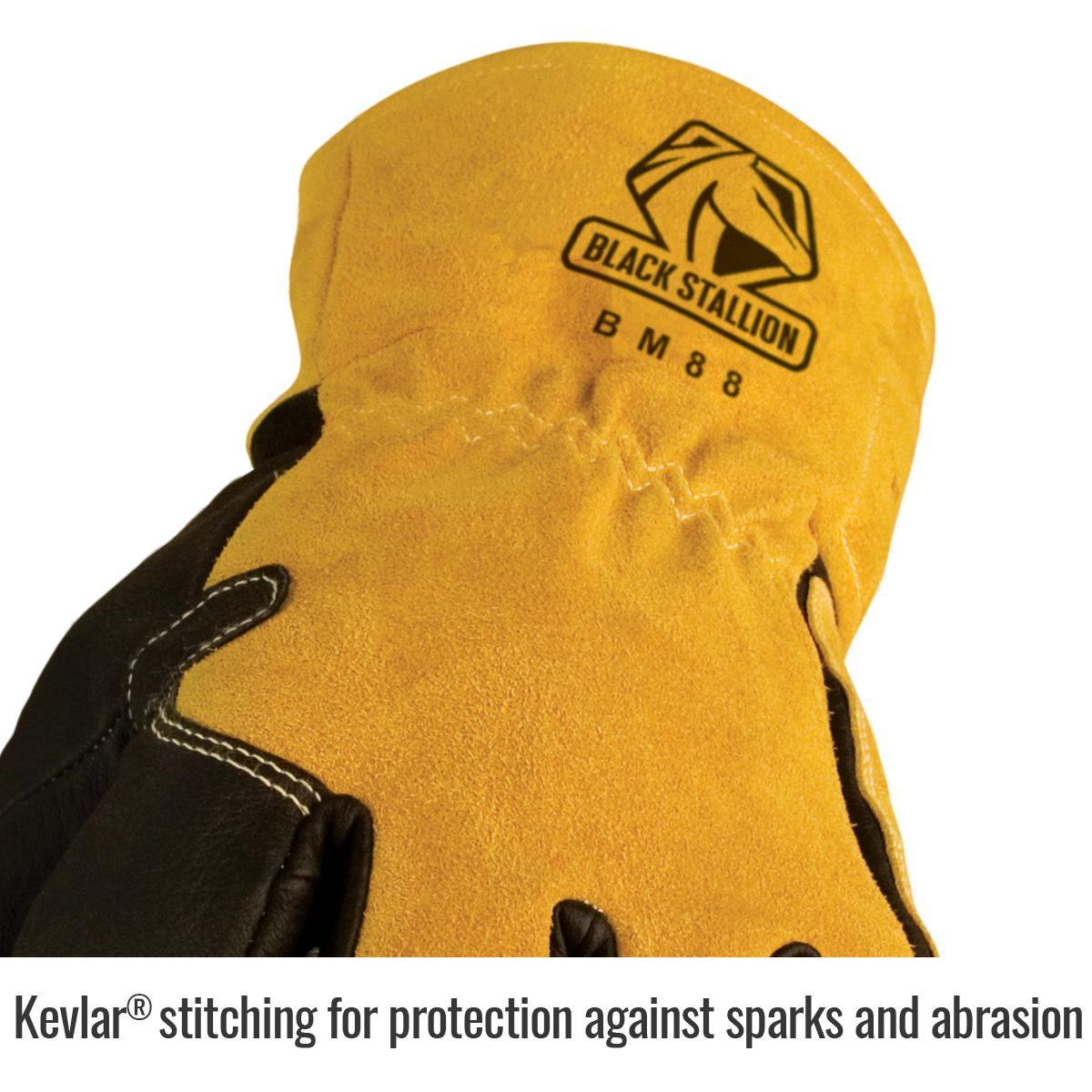 BSX&reg; BM88-XL BM88 Premium Grade MIG Welding Gloves, XL, Split Cowhide Leather Back/Cotton/Kevlar&reg; Stitching/Split Cowhide Leather Cuff, Brown/Black, Cotton/Foam Lining, Gauntlet Cuff, 12-1/2 in L