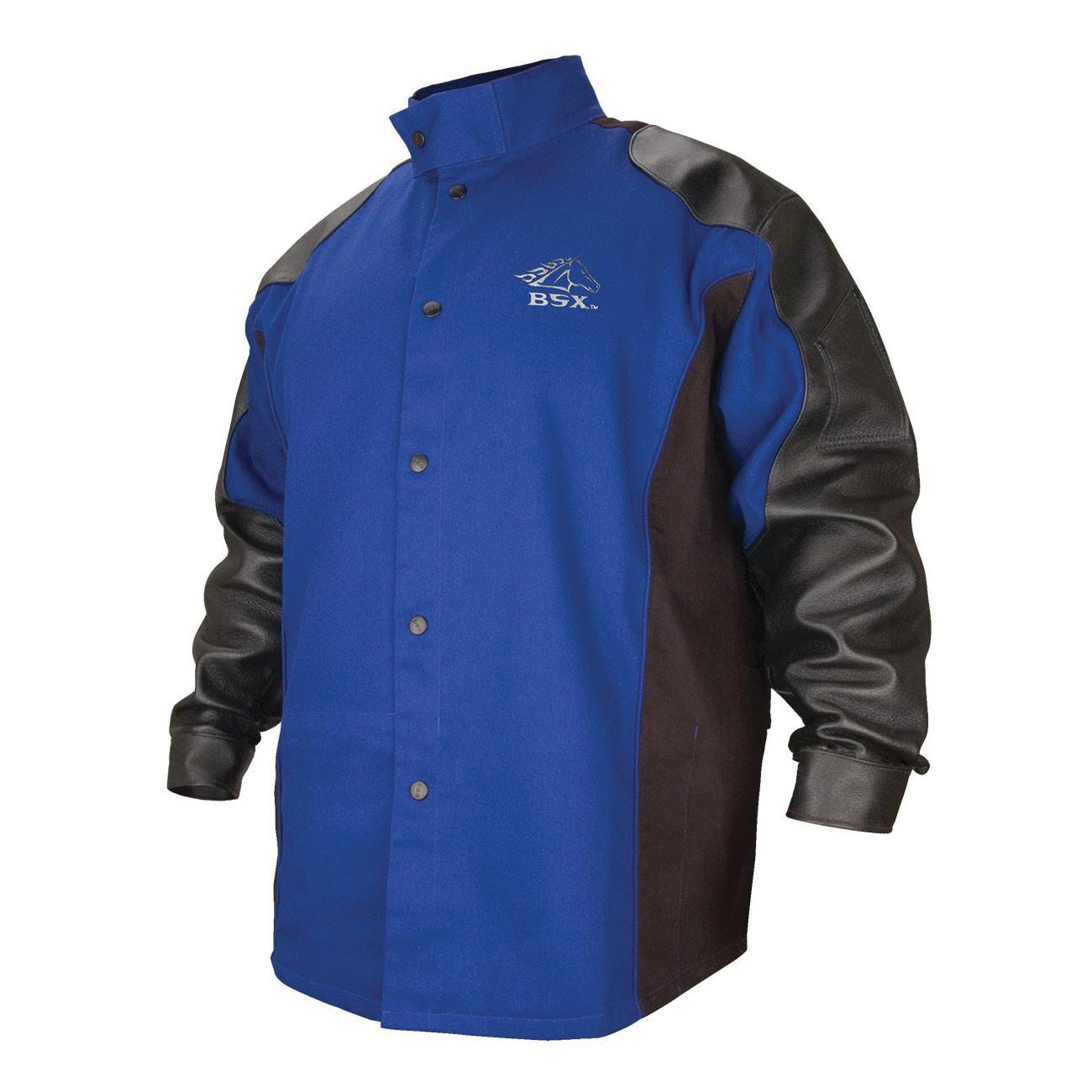 BSX&reg; Hybrid&trade; BXRB9C/PS-XL Contoured Hybrid Welding Jacket, XL, Cotton/Grain Pigskin, Black/Royal Blue, Resists: Flame