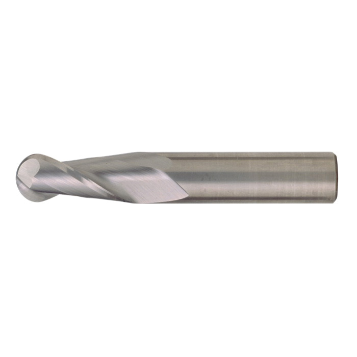 Bassett B00236 MSE-2B Ball Nose Center Cutting General Purpose Regular Length Single End End Mill, 3/16 in Dia Cutter, 5/8 in Length of Cut, 2 Flutes, 3/16 in Dia Shank, 2 in OAL, TiAlN Coated
