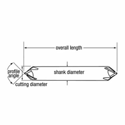 Bassett B10228 MCH-4D Center Cut Double End Straight Flute Chamfer Mill, 1/4 in Dia Cutter Head, 90 deg Included, 2-1/2 in OAL, Solid Carbide, Bright