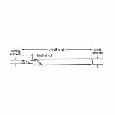 Bassett B10901 MEG-2 2-Flute Ball Nose Center Cutting Regular Length Straight Flute Engraving Tool, 0.021 in Dia Tip, 0.04 in L of Cut, Single End