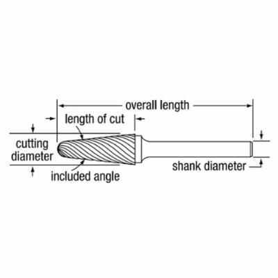 Bassett B55885 BL Series Carbide Burr, Radius End, Taper Head, 5/8 in Dia Head, 1-5/16 in L of Cut, 3-3/16 in OAL, Aluminum Cut