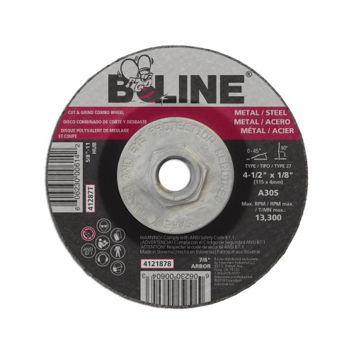 Bee Line® 41247T Depressed Center Wheel, 4-1/2 in Dia x 1/4 in THK, 24 Grit, Aluminum Oxide Abrasive